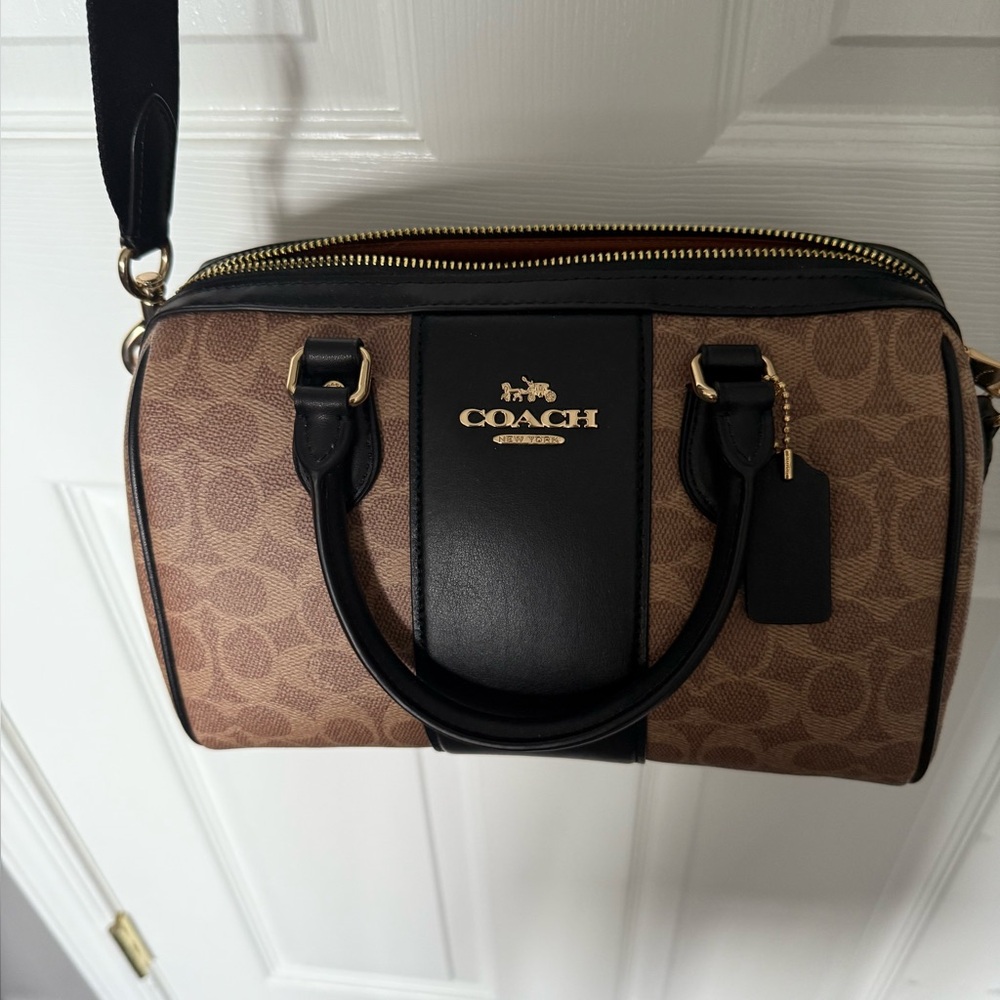 Coach Tan and Black Signature Satchel used once!
